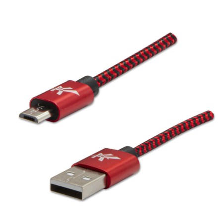 Logo USB kabel (2.0), USB A samec - microUSB samec, 1m, 480 Mb/s, 5V/2A, červený, box, nylonové opletení, hliníkový kryt