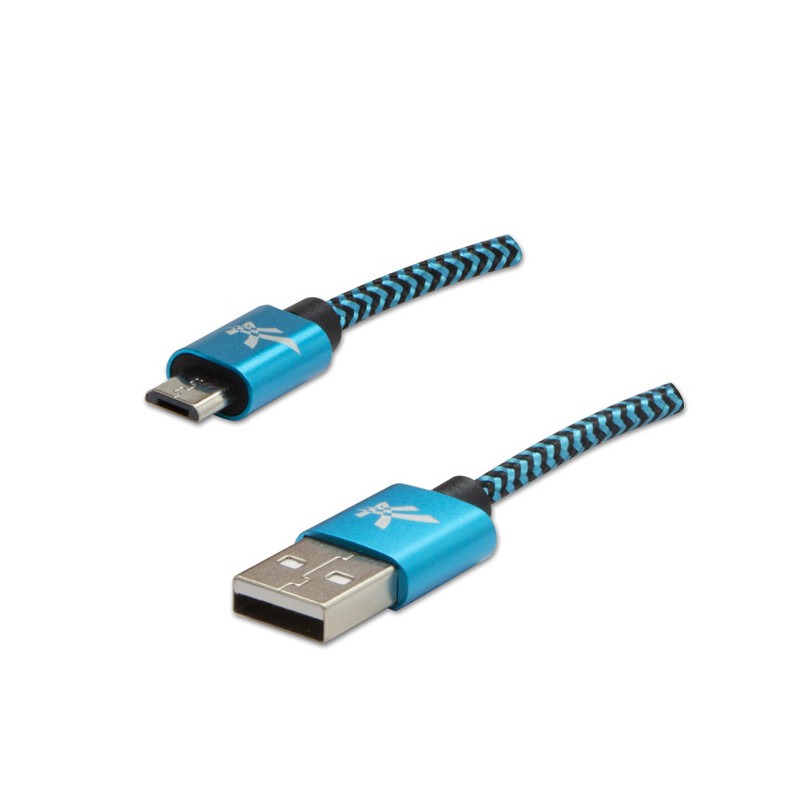 Logo USB kabel (2.0), USB A samec - microUSB samec, 1m, 480 Mb/s, 5V/2A, modrý, box, nylonové opletení, hliníkový kryt