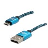 Logo USB kabel (2.0), USB A samec - microUSB samec, 1m, 480 Mb/s, 5V/2A, modrý, box, nylonové opletení, hliníkový kryt