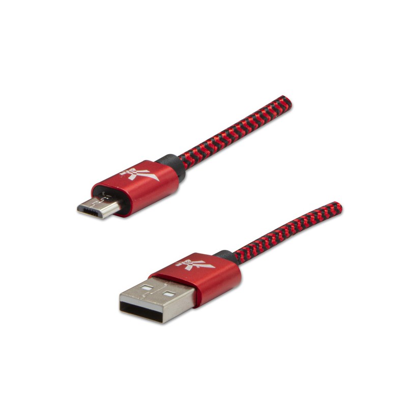 Logo USB kabel (2.0), USB A samec - microUSB samec, 2m, 480 Mb/s, 5V/1A, červený, box, nylonové opletení, hliníkový kryt