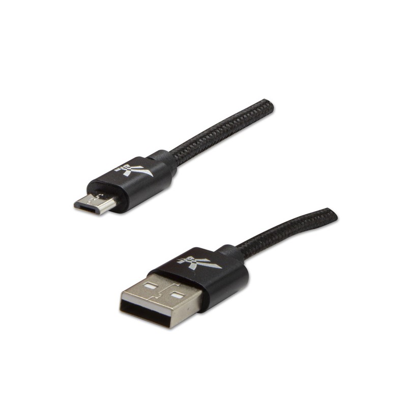 Logo USB kabel (2.0), USB A samec - microUSB samec, 2m, 480 Mb/s, 5V/1A, černý, box, nylonové opletení, hliníkový kryt