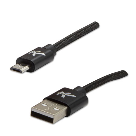 Logo USB kabel (2.0), USB A samec - microUSB samec, 2m, 480 Mb/s, 5V/1A, černý, box, nylonové opletení, hliníkový kryt