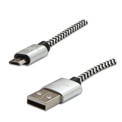 Logo USB kabel (2.0), USB A samec - microUSB samec, 2m, 480 Mb/s, 5V/1A, stříbrný, box, nylonové opletení, hliníkový kryt