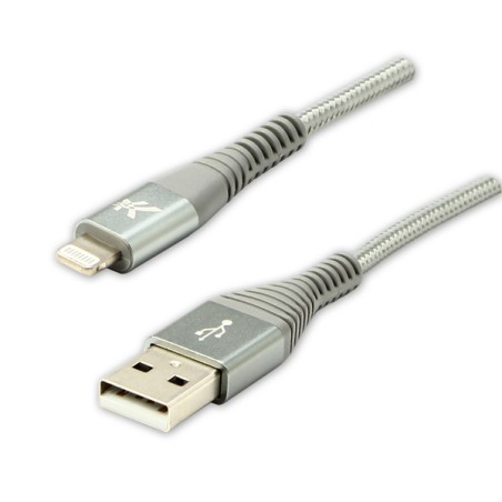Logo USB kabel (2.0), USB A samec - Apple Lightning samec, 1m, MFi certifikace, 5V/2,4A, stříbrný, box, nylonové opletení