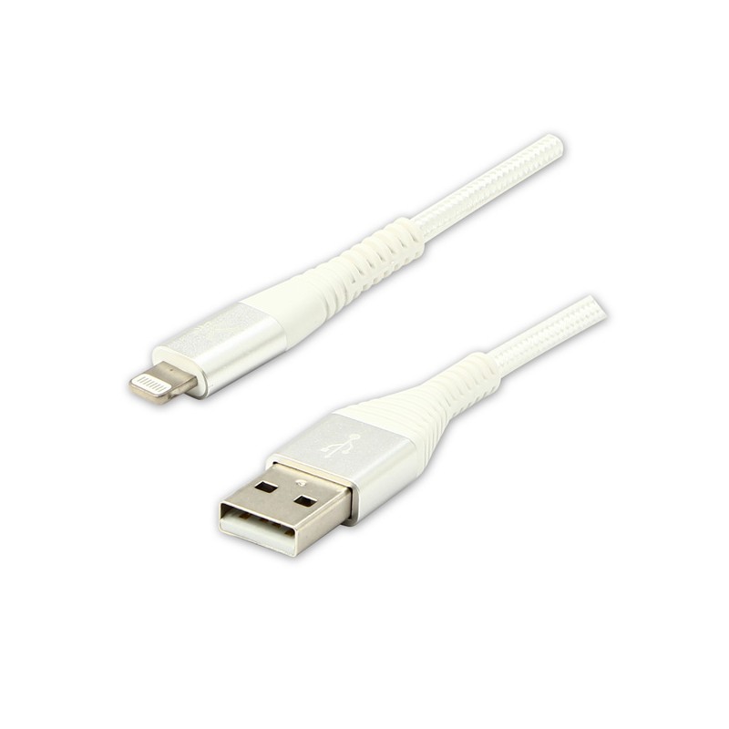 Logo USB kabel (2.0), USB A samec - Apple Lightning samec, 1m, MFi certifikace, 5V/2,4A, bílý, box, nylonové opletení