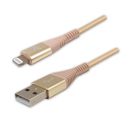 Logo USB kabel (2.0), USB A samec - Apple Lightning samec, 2m, MFi certifikace, 5V/2,4A, zlatý, box, nylonové opletení