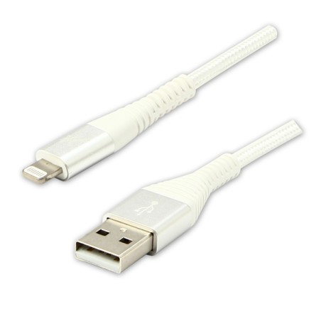 Logo USB kabel (2.0), USB A samec - Apple Lightning samec, 2m, MFi certifikace, 5V/2,4A, bílý, box, nylonové opletení