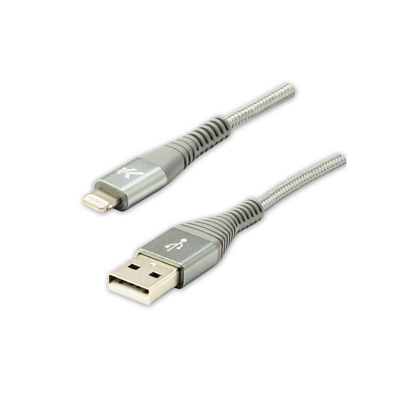 Logo USB kabel (2.0), USB A samec - Apple Lightning samec, 2m, MFi certifikace, 5V/2,4A, stříbrný, box, nylonové opletení