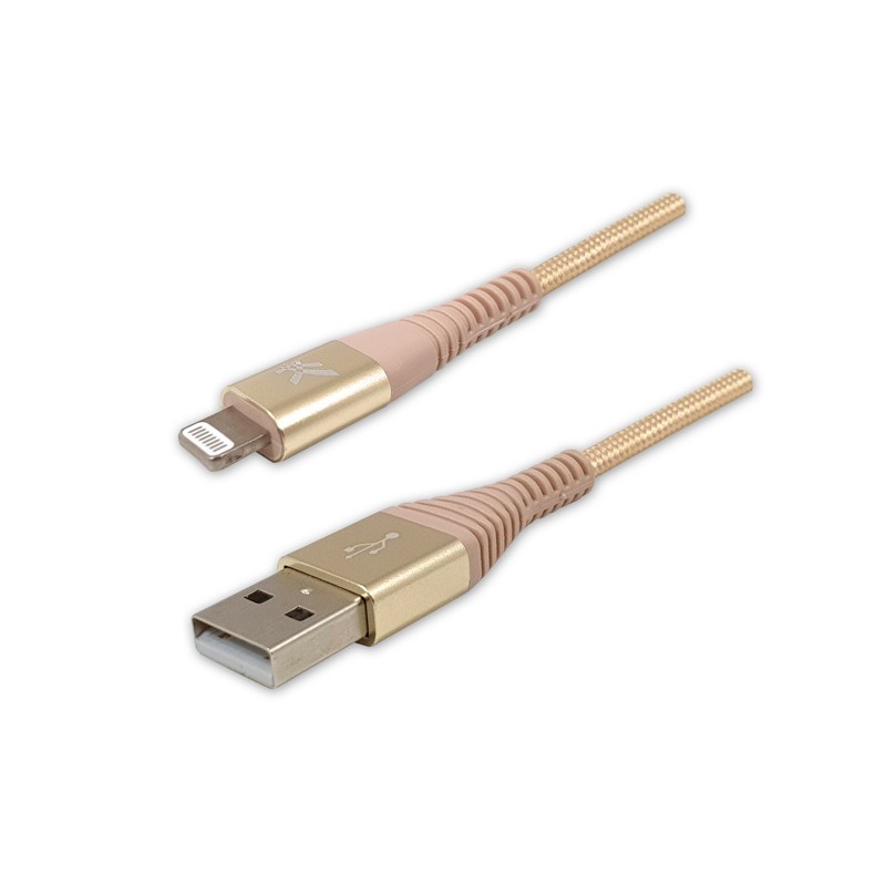 Logo USB kabel (2.0), USB A samec - Apple Lightning samec, 1m, MFi certifikace, 5V/2,4A, zlatý, box, nylonové opletení