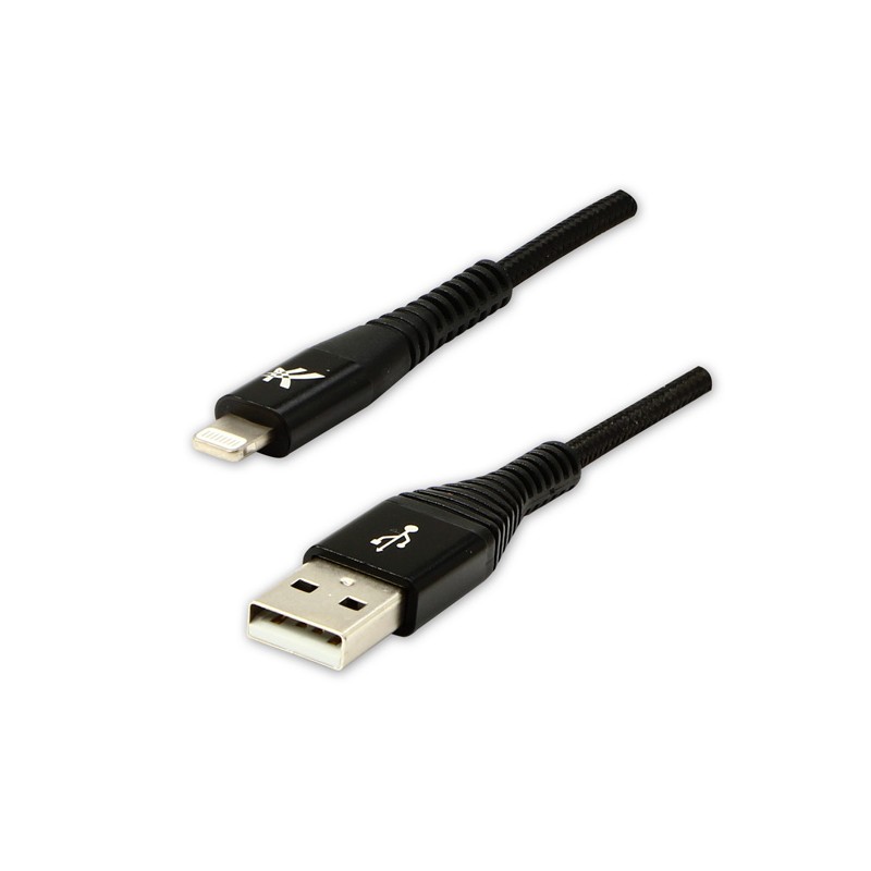 Logo USB kabel (2.0), USB A samec - Apple Lightning samec, 2m, MFi certifikace, 5V/2,4A, černý, box, nylonové opletení