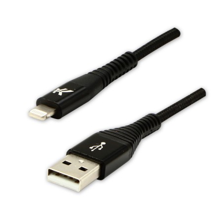 Logo USB kabel (2.0), USB A samec - Apple Lightning samec, 2m, MFi certifikace, 5V/2,4A, černý, box, nylonové opletení