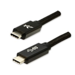 Logo USB kabel (3.2 gen 1), USB C samec - USB C samec, 2m, 5 Gb/s, 5V/3A, černý, box, nylonové opletení, hliníkový kryt