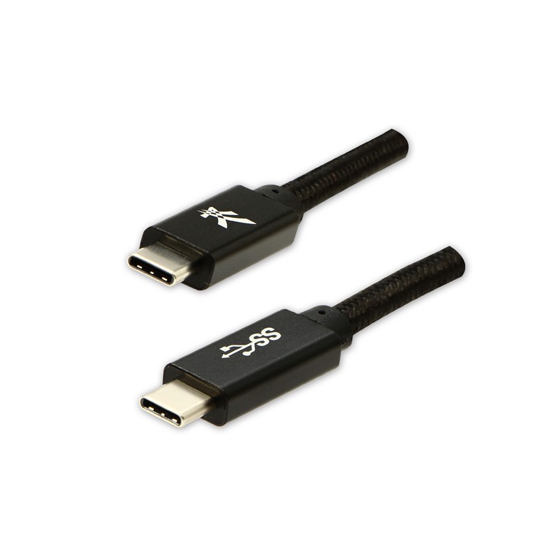 Logo USB kabel (3.2 gen 1), USB C samec - USB C samec, 2m, 5 Gb/s, 5V/3A, černý, box, nylonové opletení, hliníkový kryt