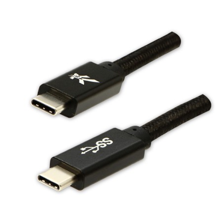 Logo USB kabel (3.2 gen 1), USB C samec - USB C samec, 2m, 5 Gb/s, 5V/3A, černý, box, nylonové opletení, hliníkový kryt