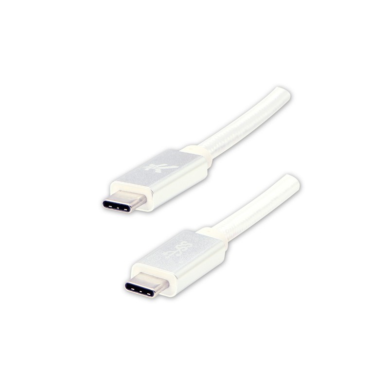 Logo USB kabel (3.2 gen 1), USB C samec - USB C samec, 2m, 5 Gb/s, 5V/3A, bílý, box, nylonové opletení, hliníkový kryt