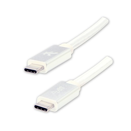 Logo USB kabel (3.2 gen 1), USB C samec - USB C samec, 2m, 5 Gb/s, 5V/3A, bílý, box, nylonové opletení, hliníkový kryt
