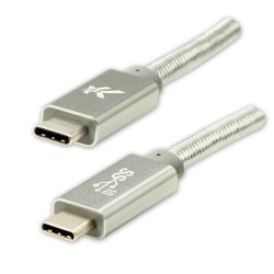 Logo USB kabel (3.2 gen 2), USB C samec - USB C samec, 1m, Power Delivery 100W, 10 Gb/s, 20V/5A, stříbrný, box, nylonové