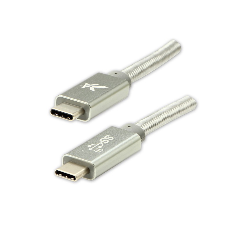 Logo USB kabel (3.2 gen 2), USB C samec - USB C samec, 1m, Power Delivery 100W, 10 Gb/s, 20V/5A, stříbrný, box, nylonové