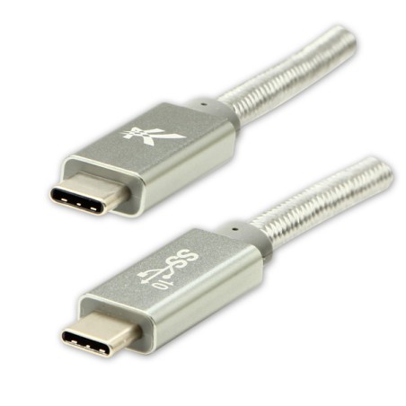 Logo USB kabel (3.2 gen 2), USB C samec - USB C samec, 1m, Power Delivery 100W, 10 Gb/s, 20V/5A, stříbrný, box, nylonové