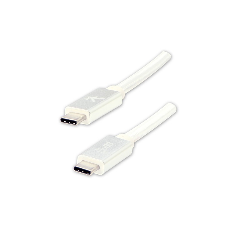 Logo USB kabel (3.2 gen 2), USB C samec - USB C samec, 1m, Power Delivery 100W, 10 Gb/s, 20V/5A, bílý, box, nylonové opletení
