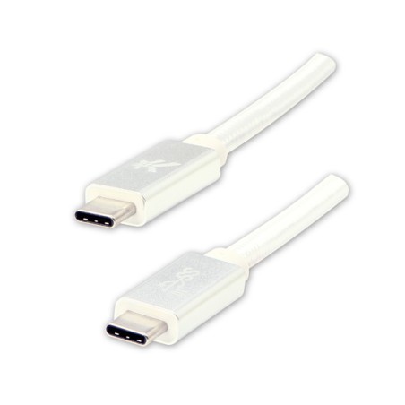Logo USB kabel (3.2 gen 2), USB C samec - USB C samec, 1m, Power Delivery 100W, 10 Gb/s, 20V/5A, bílý, box, nylonové opletení