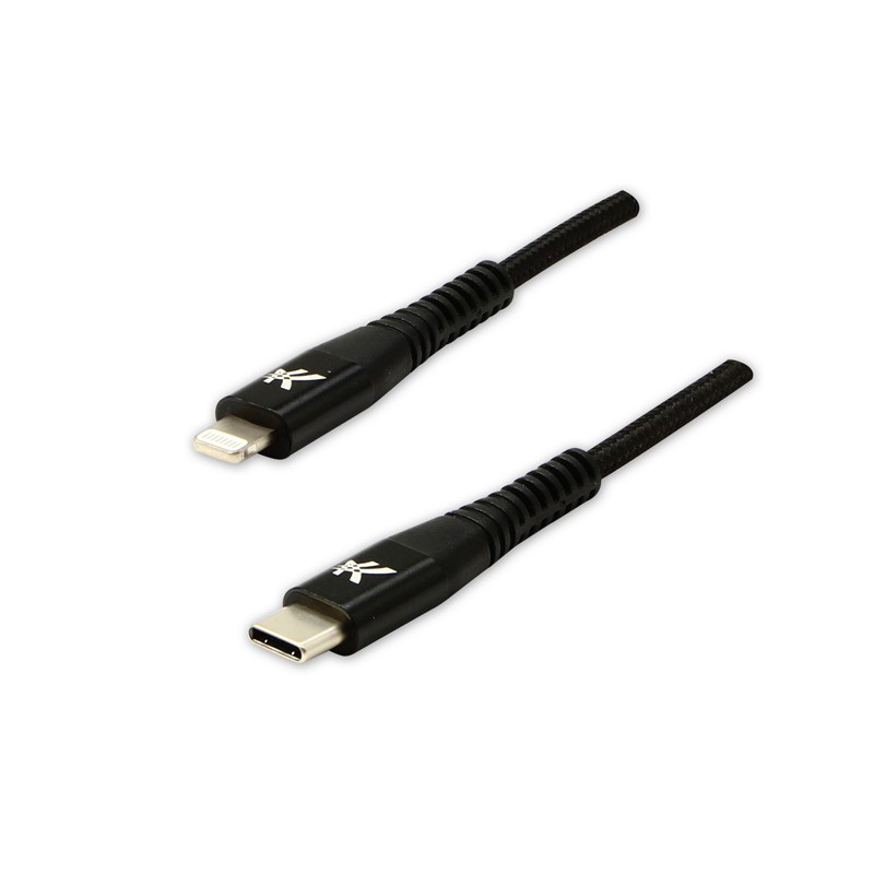 Logo USB kabel (2.0), USB C samec - Apple Lightning samec, 1m, MFi certifikace, 5V/3A, černý, box, nylonové opletení, hliníkový