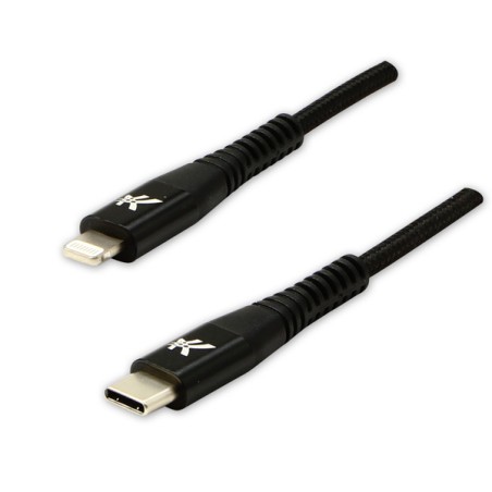 Logo USB kabel (2.0), USB C samec - Apple Lightning samec, 1m, MFi certifikace, 5V/3A, černý, box, nylonové opletení, hliníkový