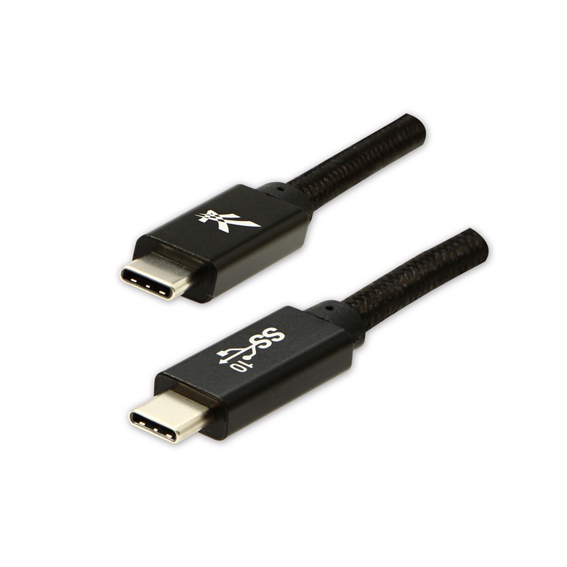 Logo USB kabel (3.2 gen 2), USB C samec - USB C samec, 1m, Power Delivery 100W, 10 Gb/s, 20V/5A, černý, box, nylonové opletení