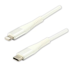 Logo USB kabel (2.0), USB C samec - Apple Lightning samec, 2m, MFi certifikace, 5V/3A, bílý, box, nylonové opletení, hliníkový