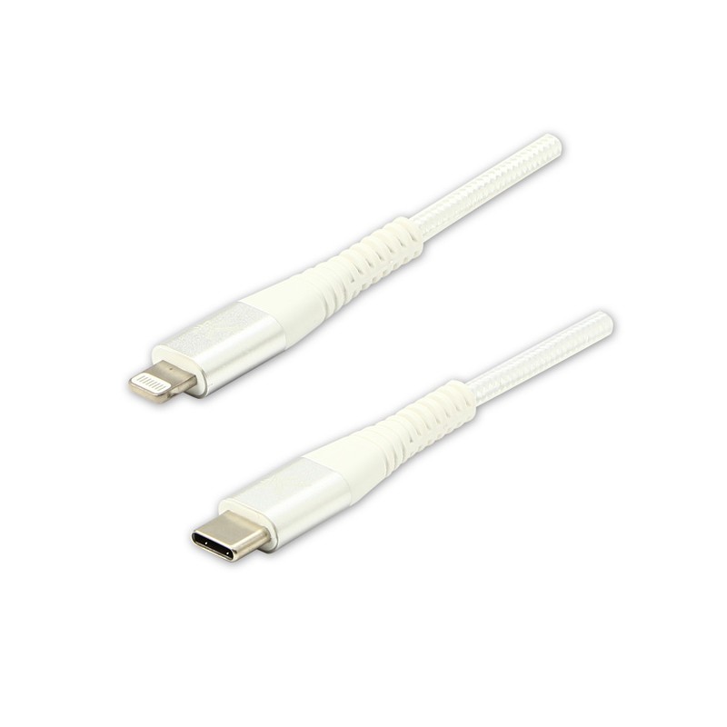 Logo USB kabel (2.0), USB C samec - Apple Lightning samec, 2m, MFi certifikace, 5V/3A, bílý, box, nylonové opletení, hliníkový
