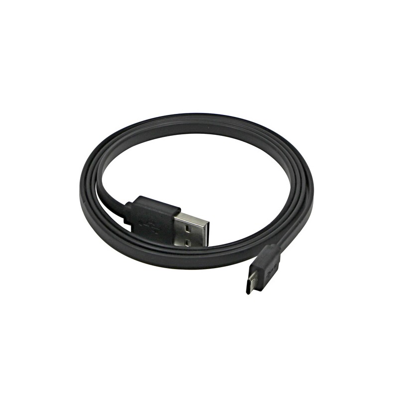 USB kabel (2.0), USB A samec reversible - microUSB samec reversible, 0.3m, plochý, černý, oboustranný, DOPRODEJ