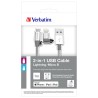 Verbatim USB kabel (2.0), USB A samec - microUSB samec + Apple Lightning samec, 1m, stříbrný, box, 48869, 2 in 1 - nastavitelná