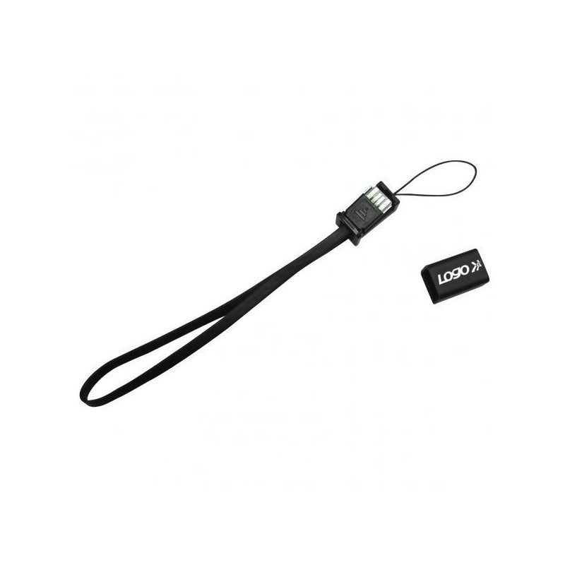 Logo USB kabel (2.0), USB A samec - miniUSB samec, 0.3m, černý, poutko na foťák, DOPRODEJ