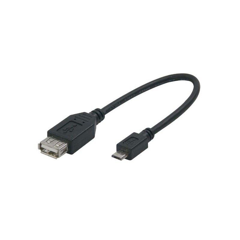 Logo USB kabel (2.0), microUSB samec - USB A samice, 0.2m, OTG, černý, DOPRODEJ