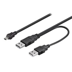 Logo USB kabel (2.0), 2x USB A samec - miniUSB samec, 0.6m, černý, blistr, DOPRODEJ