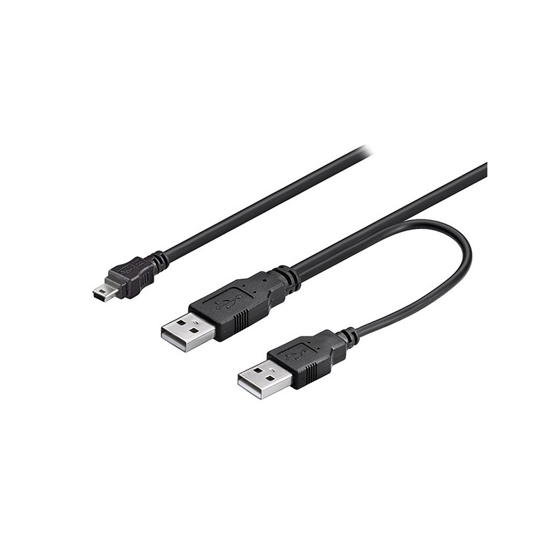 Logo USB kabel (2.0), 2x USB A samec - miniUSB samec, 0.6m, černý, blistr, DOPRODEJ