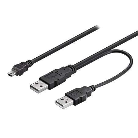 Logo USB kabel (2.0), 2x USB A samec - miniUSB samec, 0.6m, černý, blistr, DOPRODEJ