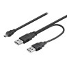 Logo USB kabel (2.0), 2x USB A samec - miniUSB samec, 0.6m, černý, blistr, DOPRODEJ