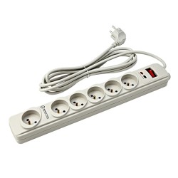 Powerton ENERGY PLUGIX, 3m, 6 zásuvek, bílá, LED indikace, DOPRODEJ