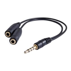 Audio redukce, Jack (3.5mm) samec 4-pólový - 2x Jack (3.5mm) samice, 0.2 m, stereo, černá, DOPRODEJ