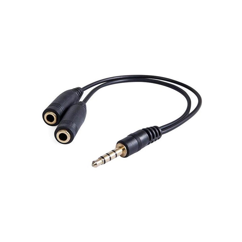 Audio redukce, Jack (3.5mm) samec 4-pólový - 2x Jack (3.5mm) samice, 0.2 m, stereo, černá, DOPRODEJ