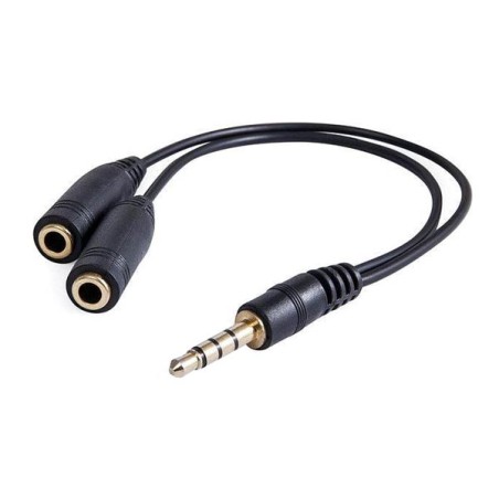 Audio redukce, Jack (3.5mm) samec 4-pólový - 2x Jack (3.5mm) samice, 0.2 m, stereo, černá, DOPRODEJ