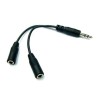 Audio rozdvojka, Jack (3.5mm) samec - 2x Jack (3.5mm) samice, 0.2 m, stereo, černá, kabelová