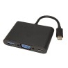 USB/Video převodník + HUB, DP Alt Mode, USB C samec - VGA (D-sub) samice + USB C samice (PD) + USB A sam, černý, plastic bag