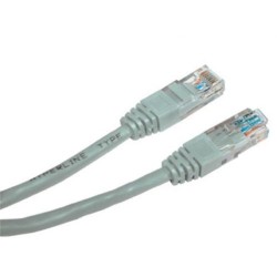 Síťový LAN kabel UTP crossover patchcord, Cat.5e, RJ45 samec - RJ45 samec, 5 m, nestíněný, křížený, šedý, k propojení 2 PC