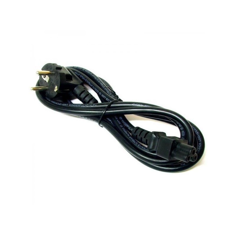 Síťový kabel 230V napájecí k notebooku, CEE7 (vidlice) - C5, 2m, VDE approved, černý, Logo, koncovka ve tvaru trojlístku