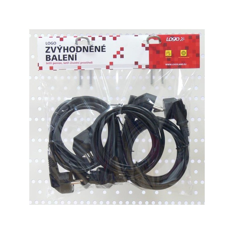 Síťový kabel 230V napájecí, CEE7 (vidlice) - C13, 2m, VDE approved, černý, Logo, 5-pack, cena za 1 kus, DOPRODEJ