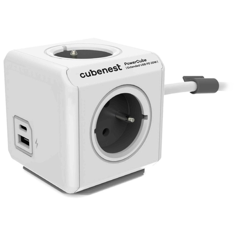 Cubenest - Powercube, 1.5m, Extended USB PD 20W, A+C, šedá, POWERCUBE, 4 zásuvky, USB A+C, Power Delivery 20W
