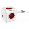 Síťový kabel 230V prodlužovací, CEE7 (vidlice) - POWERCUBE, 1.5m, EXTENDED USB, červený, POWERCUBE, 4 zásuvky, 2xUSB