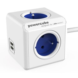 Síťový kabel 230V prodlužovací, CEE7 (vidlice) - POWERCUBE, 1.5m, EXTENDED USB, modrý, POWERCUBE, 4 zásuvky, 2xUSB port, dětská
